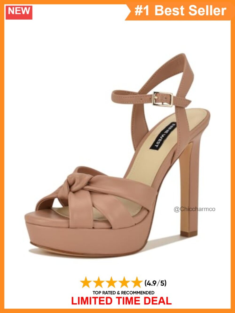 Faux Leather Platform Heeled Sandal Knot Detail Ankle Strap